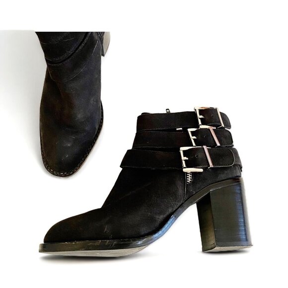 Jeffrey Campbell 3 buckle Rayburn Black Nubuck Ankle Boot Size 7.5 - Picture 6 of 15